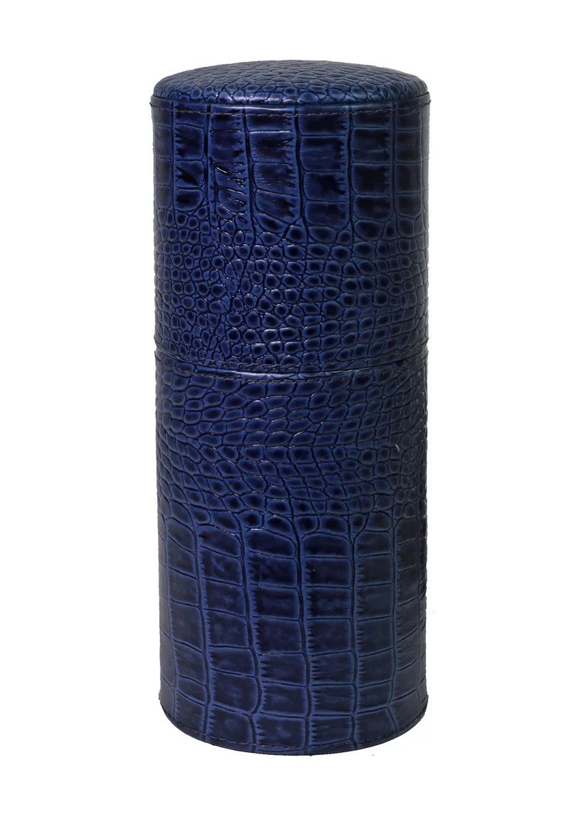 Brizard and Co Indigo Croco Pattern Cylindrical Desk Humidor 10-15 ct  NIB