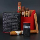 Show Band 5 cigar case Black Caiman Alligator & Red Leather with lighter NIB