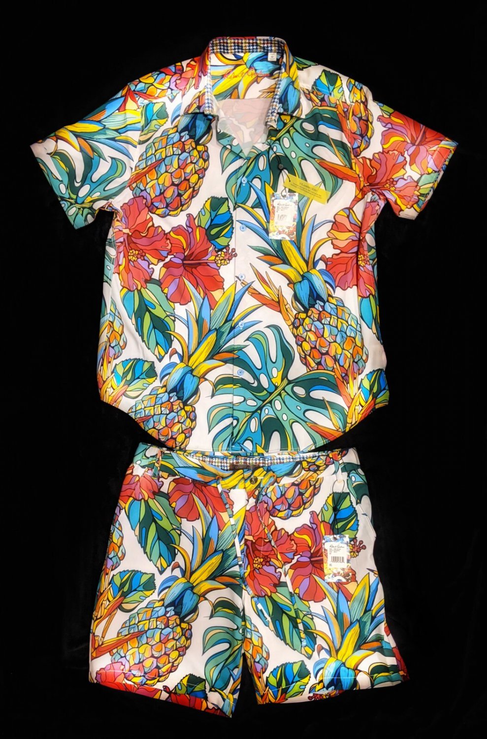 Robert Graham Maui Flavors Short Sleeve Shirt XL Size with Matching Shorts 34"