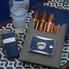 Brizard  5  case - Indigo Croco Pattern and Grey  Leather with Cutter & Lighter