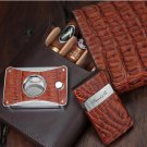 Show Band 5 cigar case Cognac Caiman & Coffee Leather with cutter & lighter