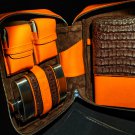 Brizard Brown Caiman and Orange Leather Traveler with cutter and lighter combo Brizard Brown Caiman and Orange Leather Traveler with cutter and lighter combo