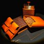 Brizard  Brown Caiman and Orange Leather Traveler with cutter and lighter combo
