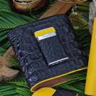5 slot case Black Caiman Alligator & Yellow  Leather , cutter & lighter NIB