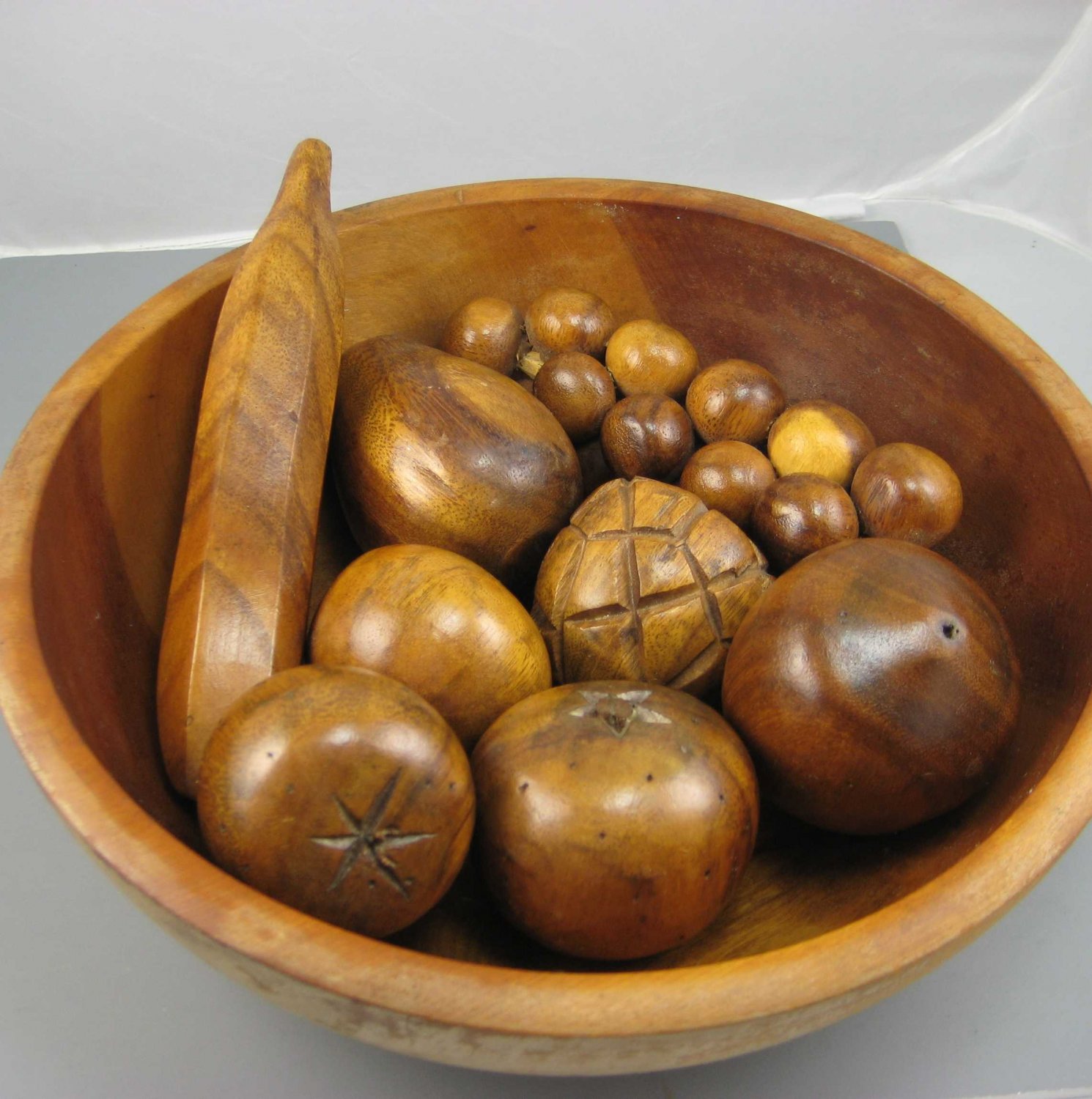 Wooden Hand Carved Monkey Pod Fruit in Bowl