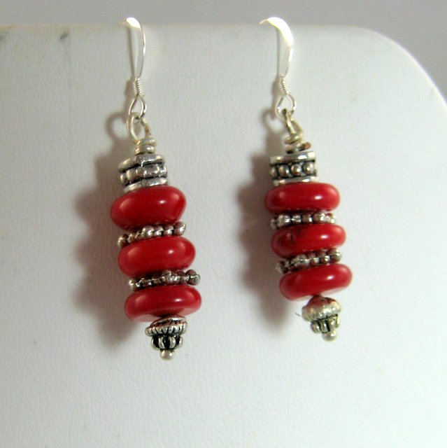 Red Coral Earrings, Coral and Silver Earrings, Handmade earrings