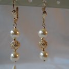 18 kt Gold Ball and Pearl Drop Earrings