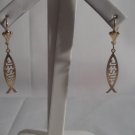 18 kt Gold Fish JESUS Drop Earrings