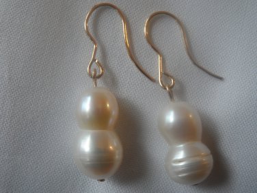 14 kt Gold Large Baroque Fresh water Pearl Earrings