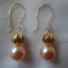 14 kt Gold Filled Peach Swarovski Pearls and Gold Ball Earrings