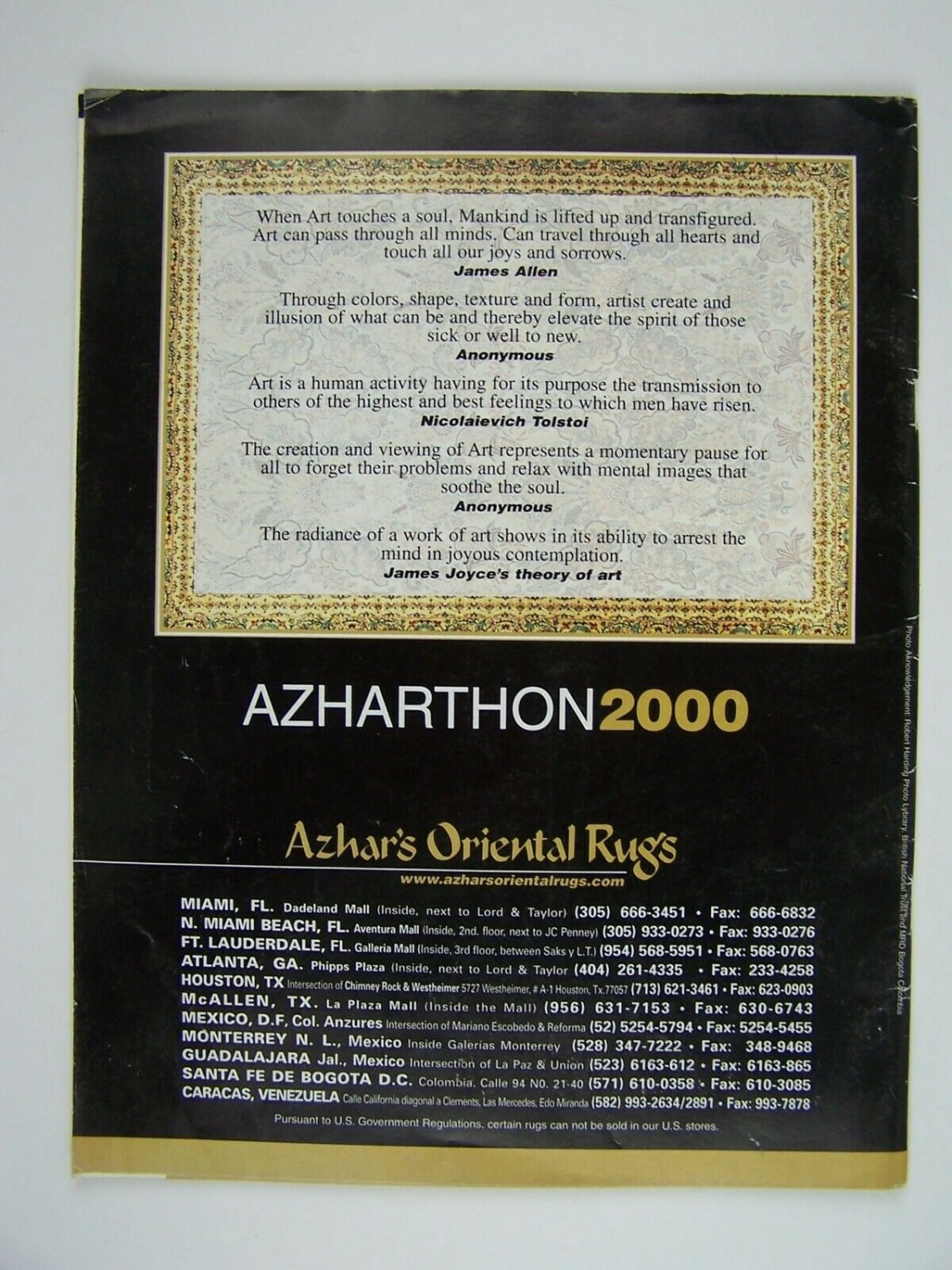 Azhar's Oriental Rugs Azharthon 2000 Catalog