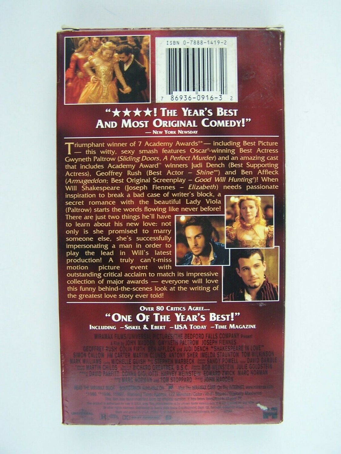 Shakespeare in Love VHS Video Tape