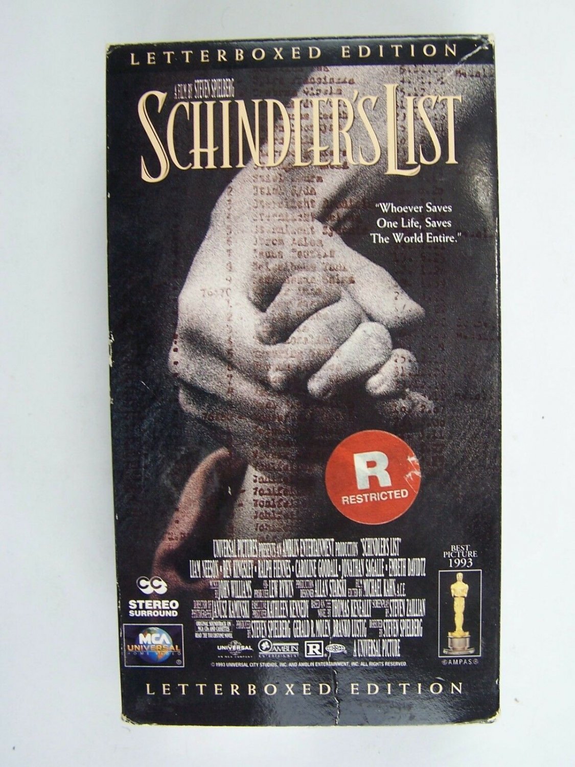 Schindler S List Letterboxed Edition Vhs Video Tape Liam Neeson Ben Kingsley