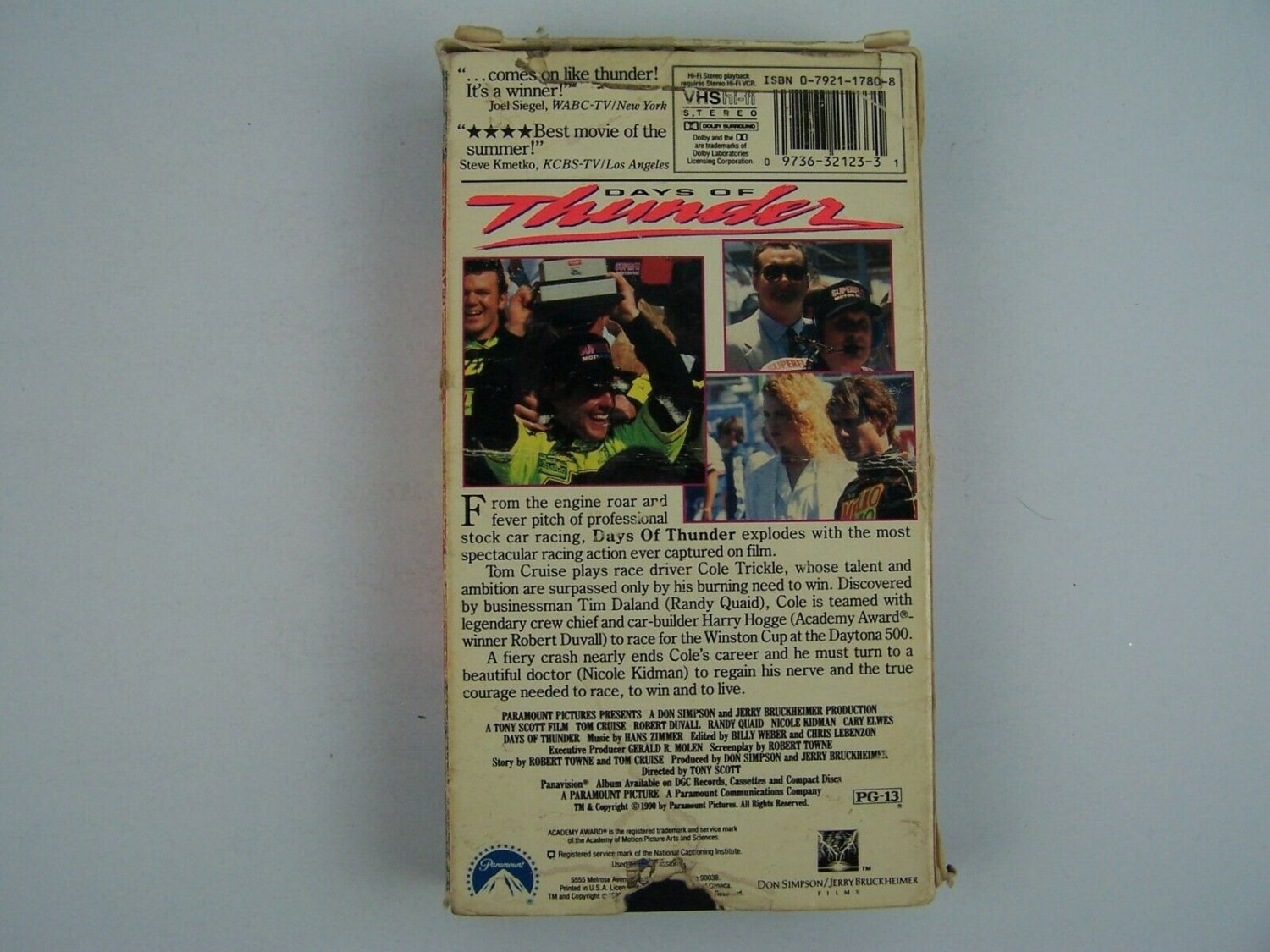 Days of Thunder VHS Video Tape Tom Cruise, Nicole Kidman