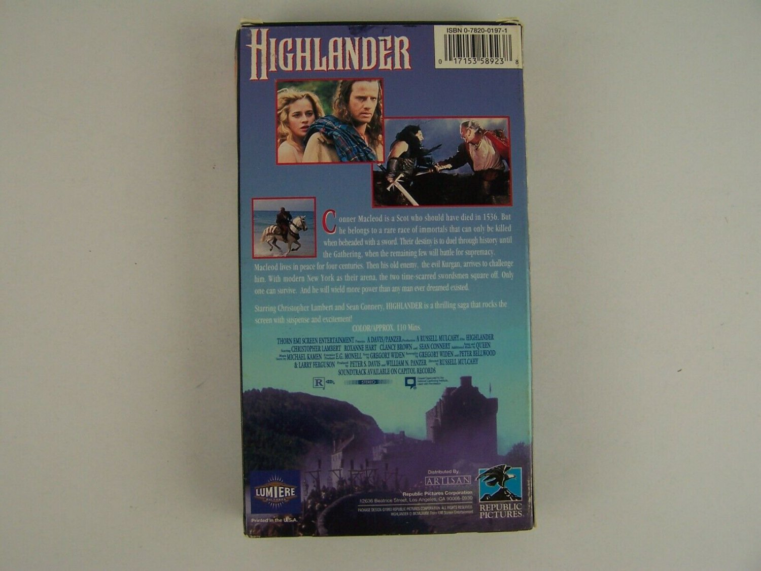 Highlander VHS Video Tape Christopher Lambert, Sean Connery