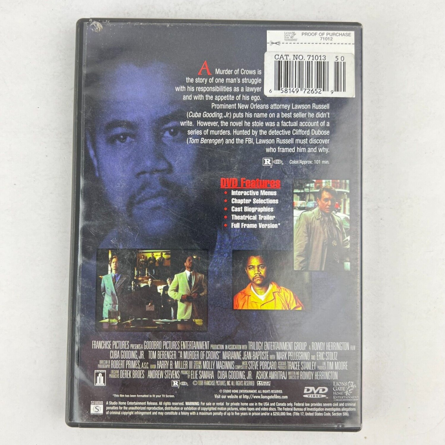 A Murder of Crows DVD Tom Berenger, Cuba Gooding Jr, Eric Stoltz