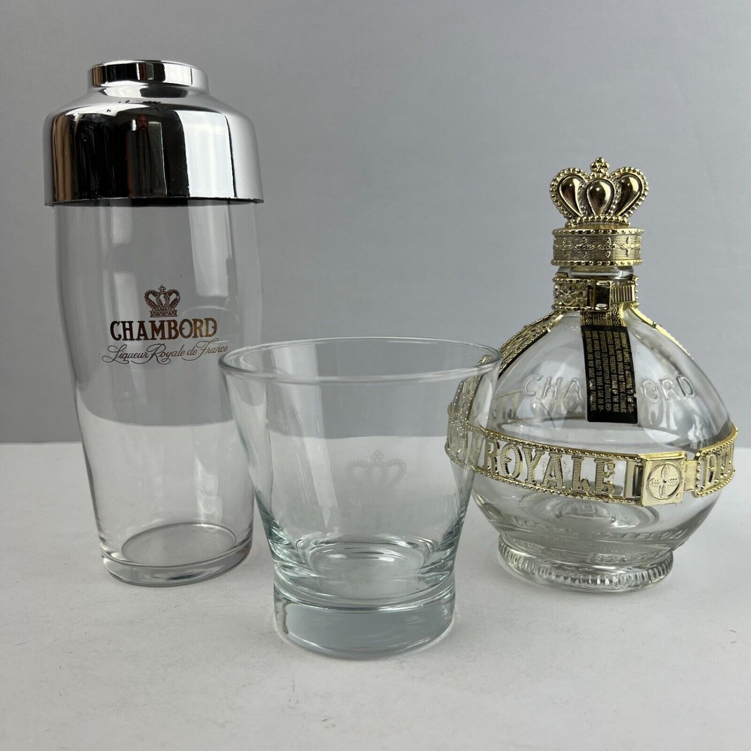 Chambord Royal Deluxe Liqueur Bottle, Shaker & Glass