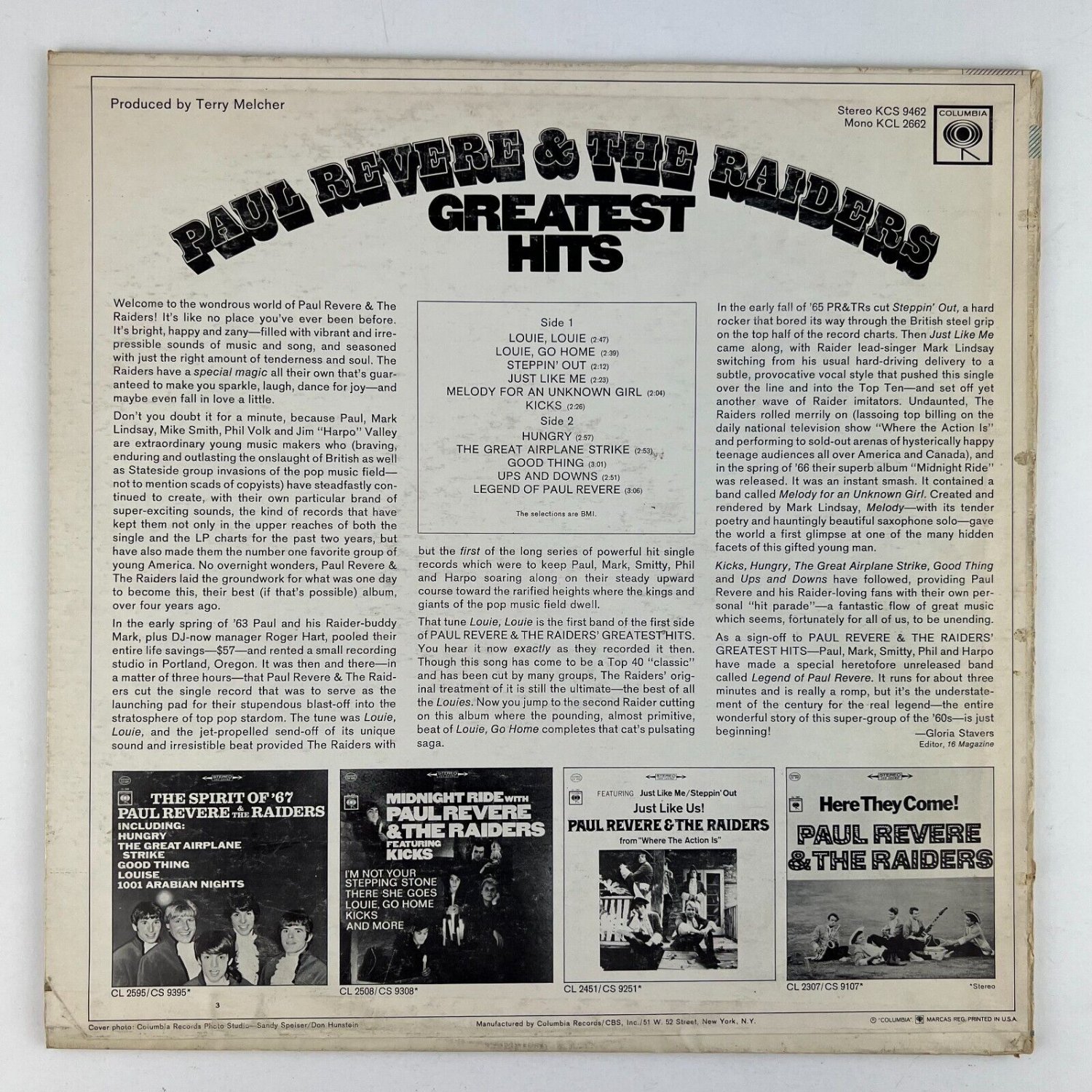 Paul Revere & The Raiders' Greatest Hits Vinyl LP Record Album KCS-9462