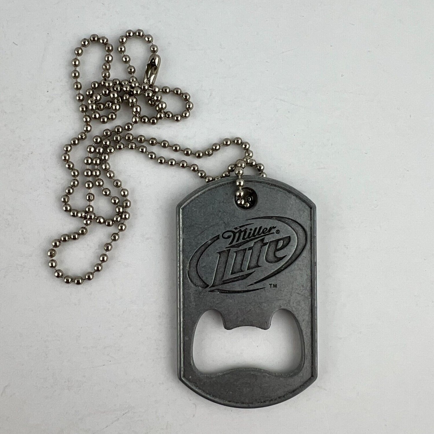 Miller Light Bottle Opener Dog Tag Necklace 24"