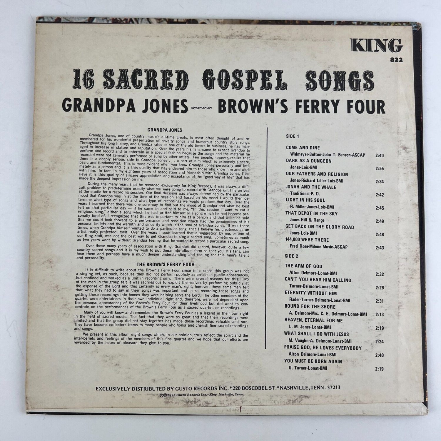 Grandpa Jones, Brown's Ferry Four – 16 Sacred Gospel Songs King 822