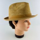 Dobbs Tan Suede Leather Fedora Hat with Feather Accent Size 7