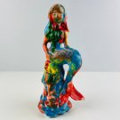 American Folk Art Mermaid Hand Painted Tye Tie-Dye Ceramic Statue Unique