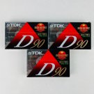 TDK D90 Cassette Tapes 90 Minute Blank High Output IECI/Type I D-90 3 Pack Lot