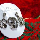Line Earrings and Pendant with Marcasite Sterling Silver Jewelry Set