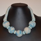 Light Blue Sphere Chinese Pottery Necklace - P311