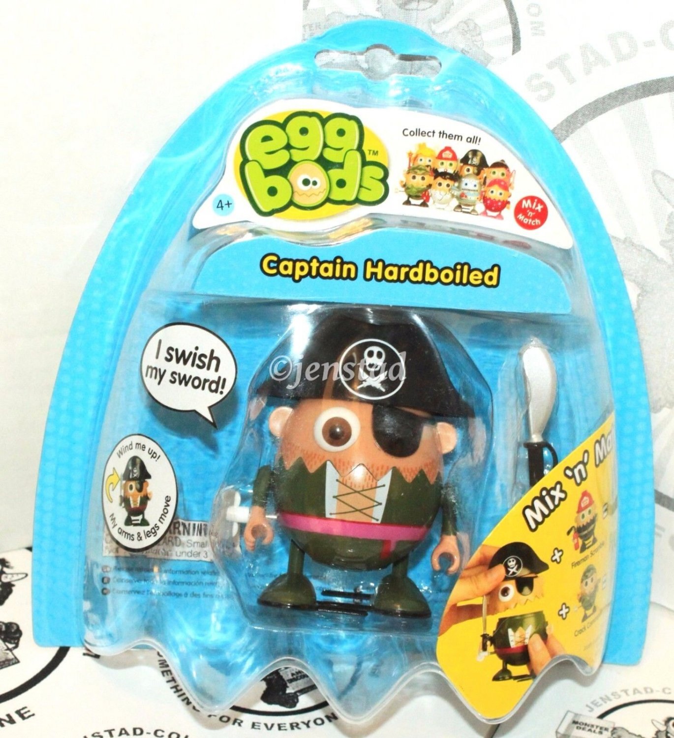 EGGBODS CAPTAIN HARDBOILED WINDUP & WALKING TOY 3" EGG FIGURE 2011 NEW