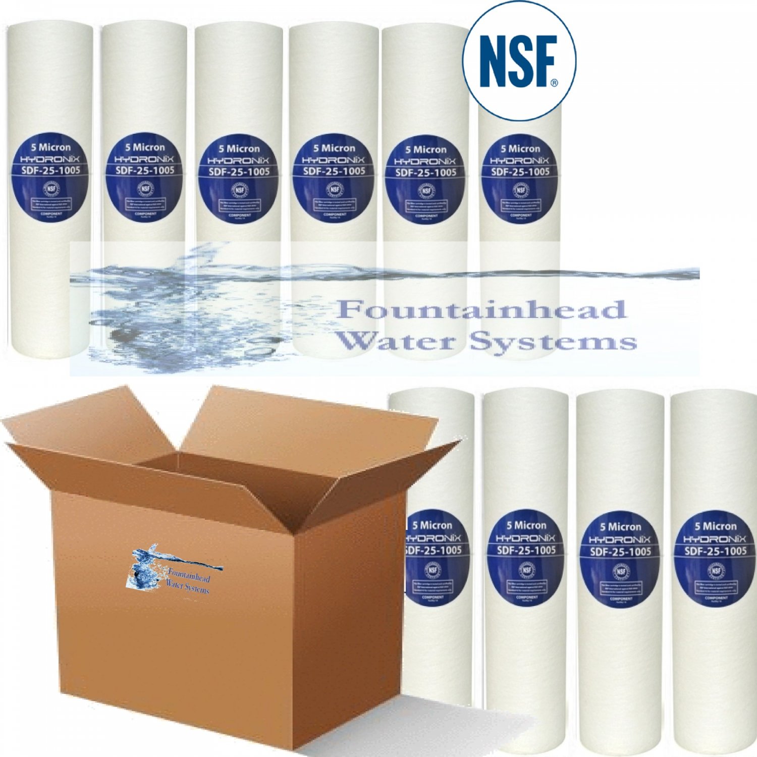 10 NSF SEDIMENT FILTERS 10" REMOVES SEDIMENT/RUST/SILT 5 MICRONS