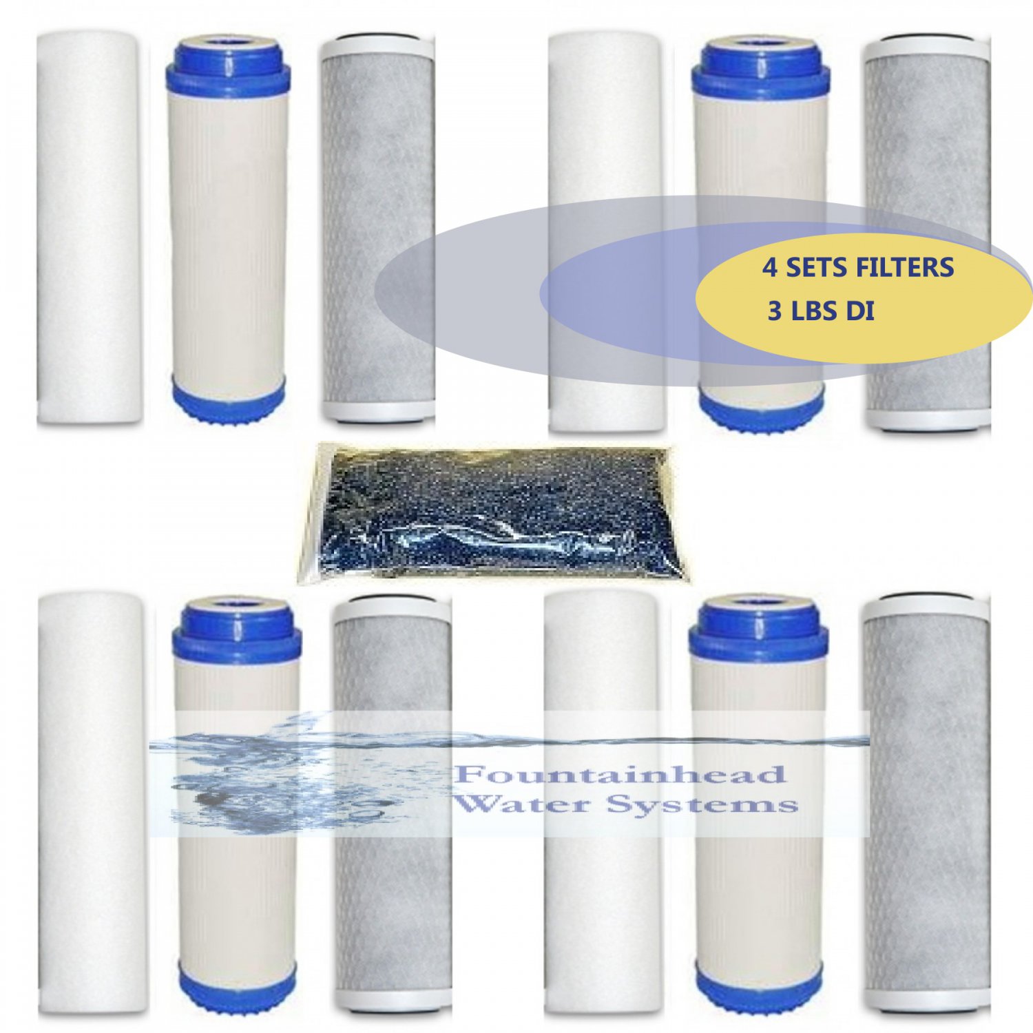 RO/DI MEDIA. 5 MICRON 4 SETS FILTERS. 3 LBS COLOR CHANGING DI. AQUARIUM/REEF