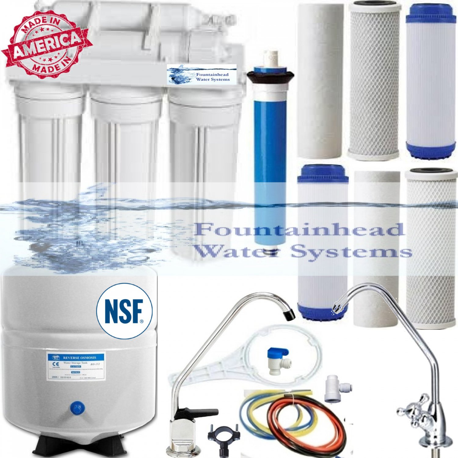 5 Stage Reverse Osmosis System 50 GPD. Choice of Faucets. Bonus Filters