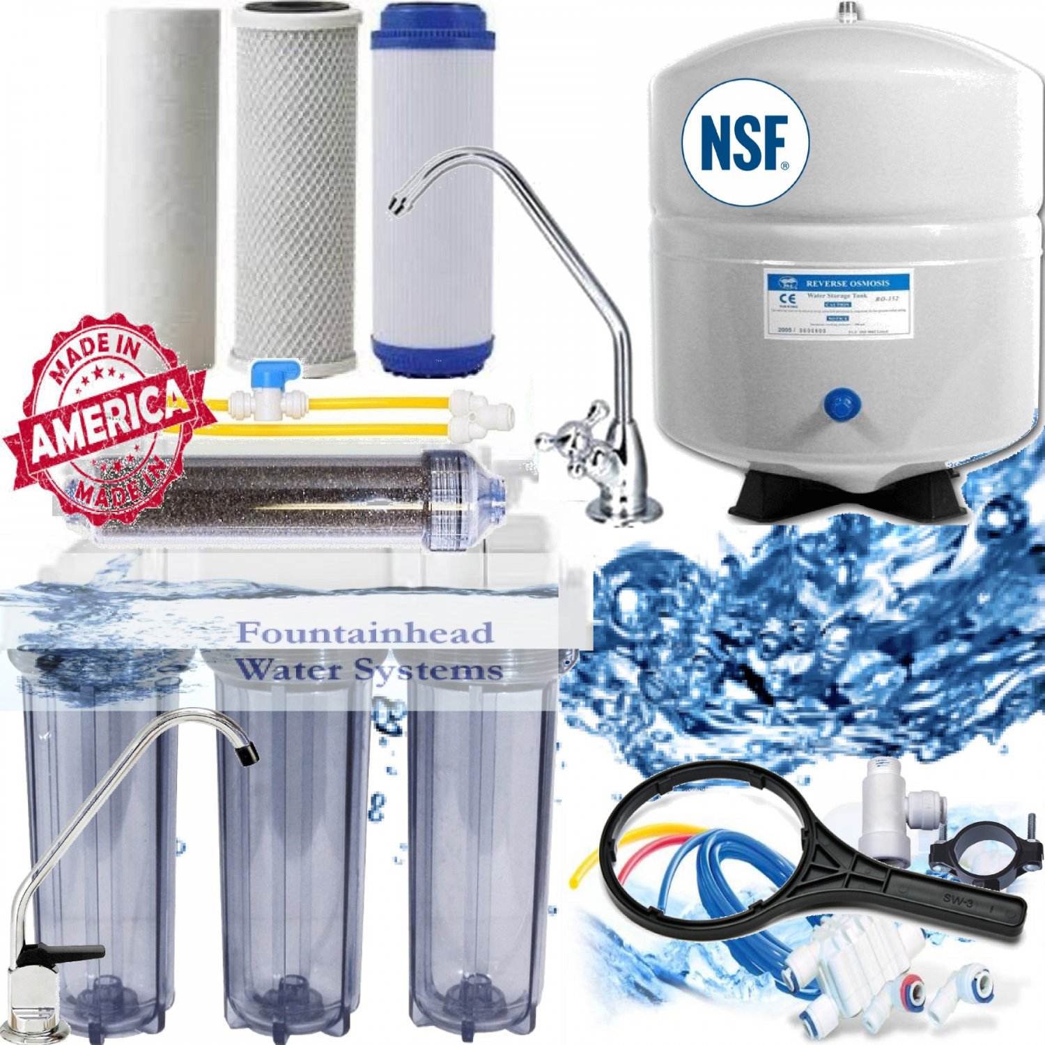RO/DI Dual Outlet Drinking water/ Aquarium Filter System All Clear Housings