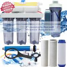 RO/DI Aquarium Reverse Osmosis 5 Stage System 100 GPD Single DI Clear Housings.