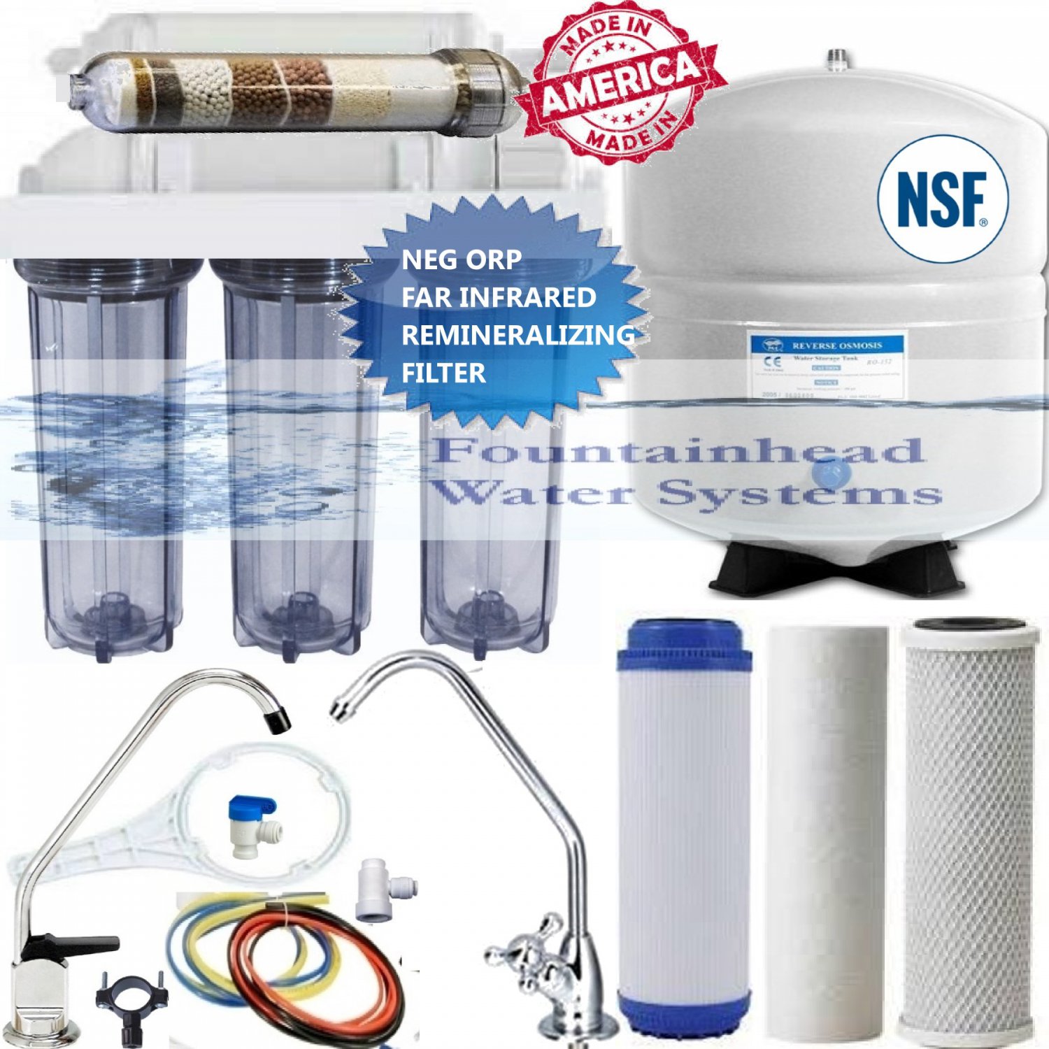 REVERSE OSMOSIS ALKALINE/IONIZER CLEAR HOUSINGS LG TANK 100GPD CHOICE OF FAUCETS