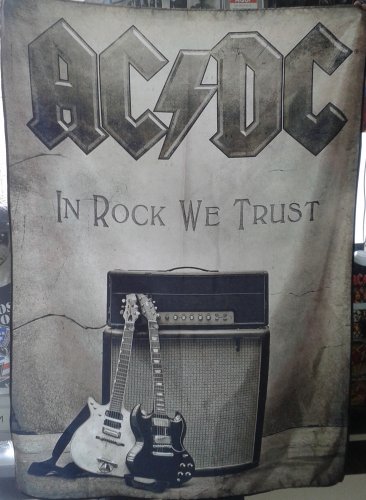 AC/DC In Rock We Trust FLAG CLOTH POSTER WALL TAPESTRY BANNER CD Angus Young HEAVY METAL