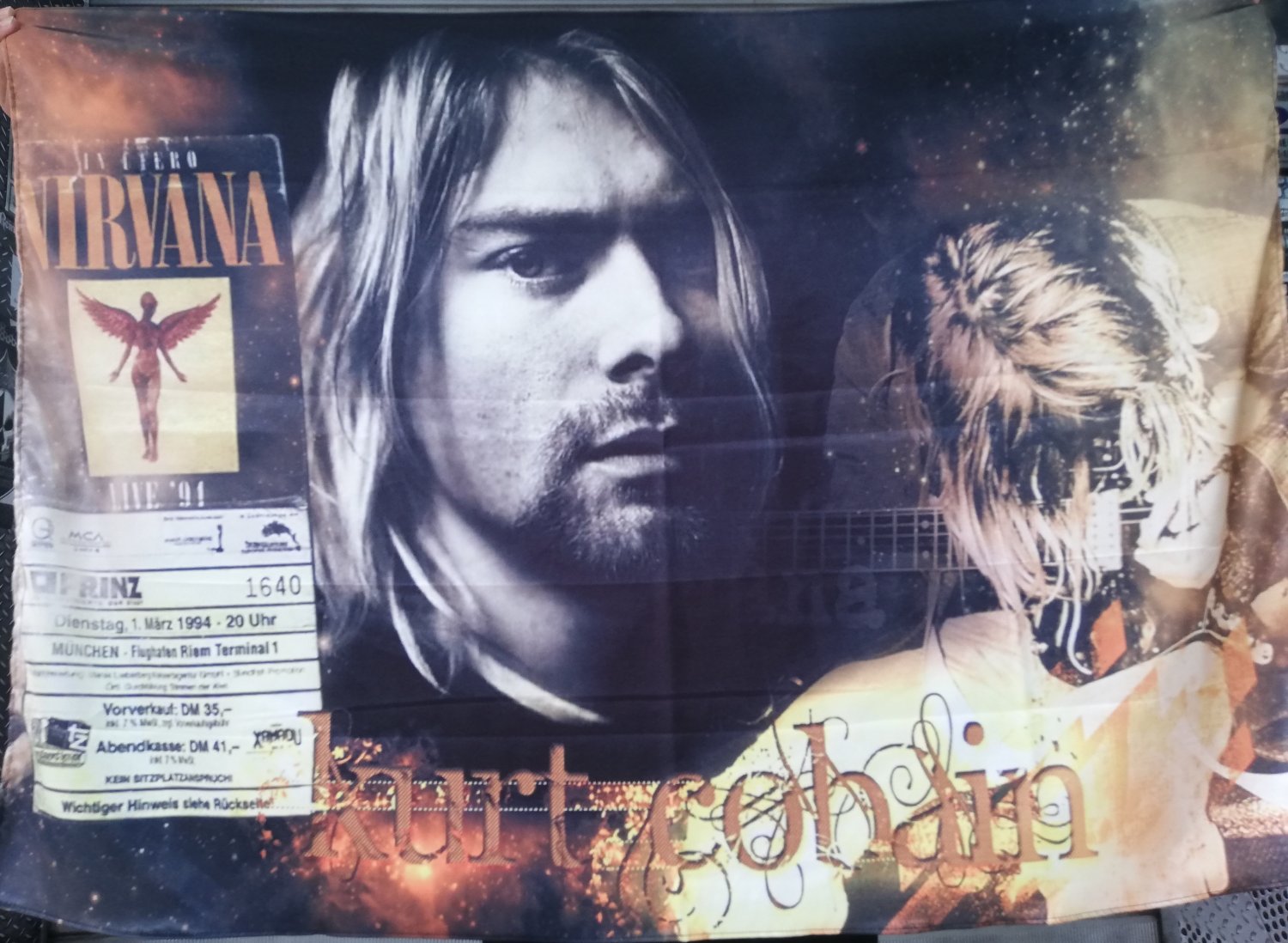 NIRVANA Kurt Cobain Tribute FLAG CLOTH POSTER WALL TAPESTRY BANNER CD ...