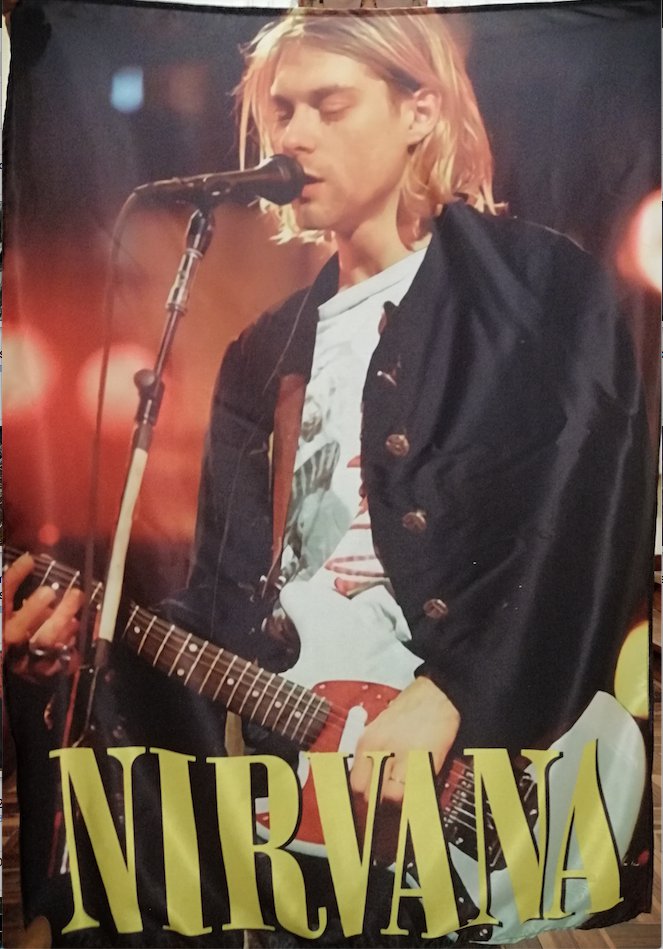 NIRVANA Kurt Cobain singing FLAG CLOTH POSTER WALL TAPESTRY BANNER CD ...