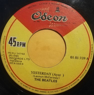 THE BEATLES Yesterday / Act Naturally 7" 45rpm from PERU Lennon McCartney