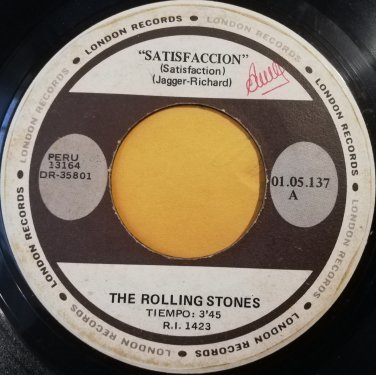 ROLLING STONES Satisfaction / The Under Assistant 7&acirc;�� EDIT 1 45rpm from PERU Rock