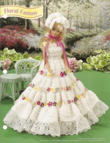 Annies Attic Barbie Fashion Doll Floral Fantasy Gown Crochet Pattern