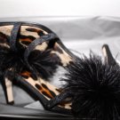 Giuseppe Zanotti Black Feather and Leopard Print Mules Size 8 1/2