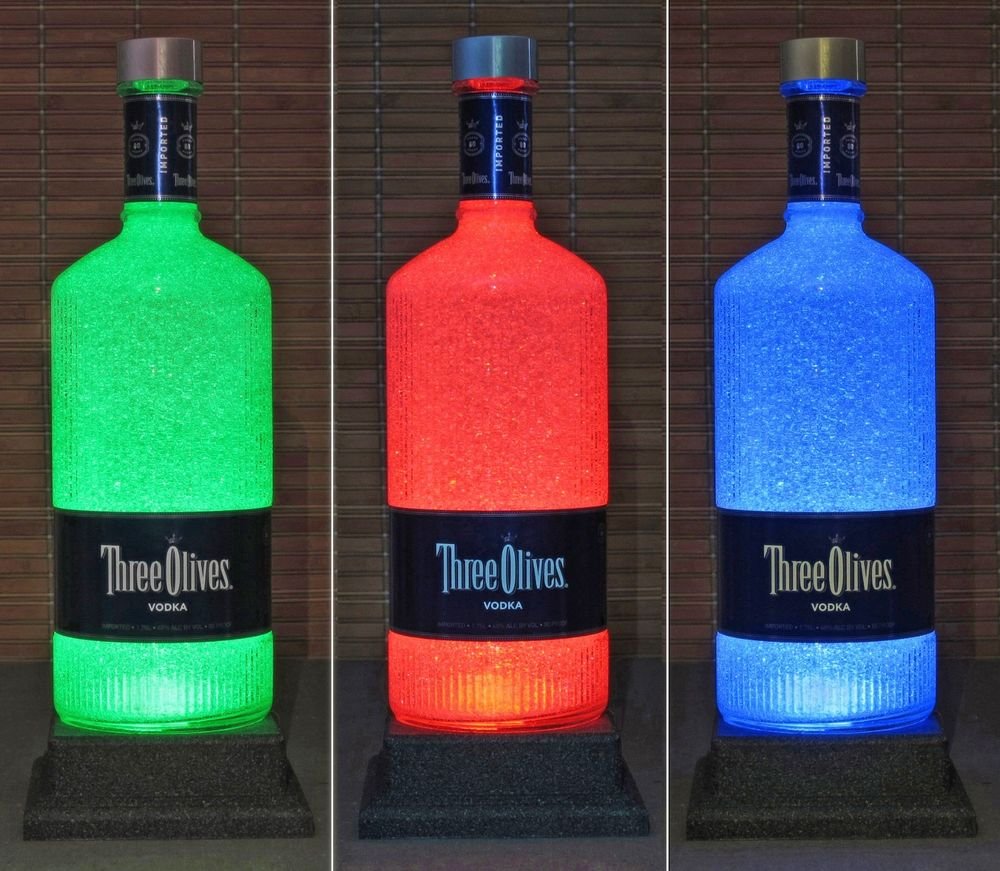 Three Olives Vodka Color Changing Bottle Lamp 1.75 Liter Remote LED Bar Light