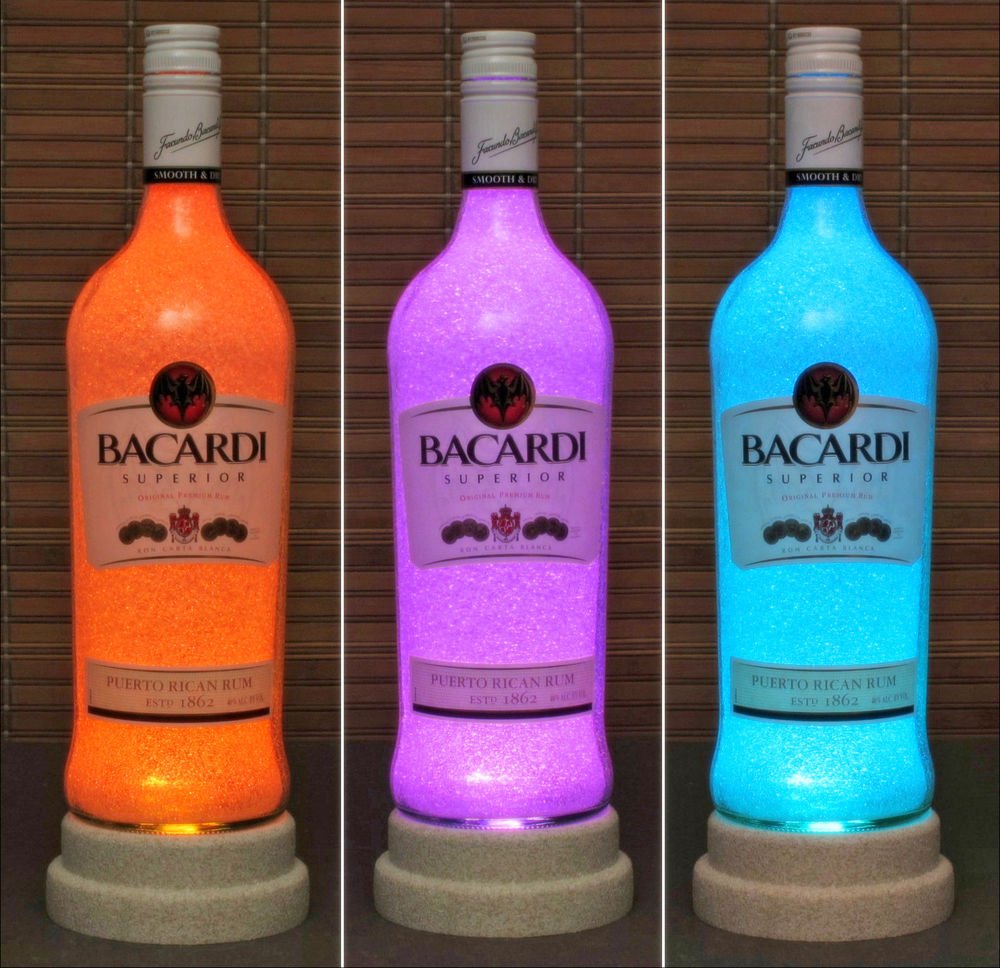 Bacardi Rum Remote Control LED Liquor Bottle Lamp Color Changing Bar Light Pub