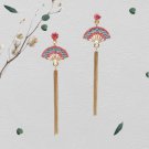 Lunar New Year Earrings Fans with Tassels in Rhinestones (L)