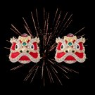 Lunar New Year Stud Earrings Chinese Lions w Rhinestones (F)