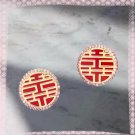 Lunar New Year Stud Earrings Chinese Characters HAPPINESS E w Rhinestones (N)