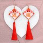 Lunar New Year Earrings Bunny on Fans with Tassels (X)