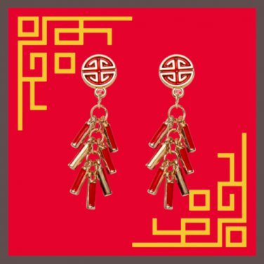 Lunar New Year Earrings Stud with Cascading Fire Crackers (V)